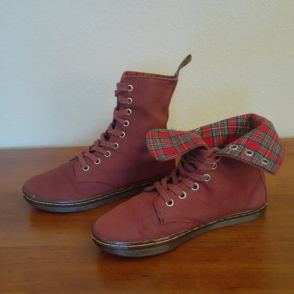 Dr. Martens Stratford Canvas Plaid Lined Boots - Picture 1 of 14